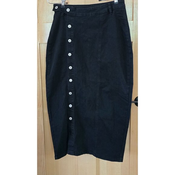 Black Button-Front Midi Skirt With Belt Loops coquette goth whimsygoth boho - Picture 1 of 6